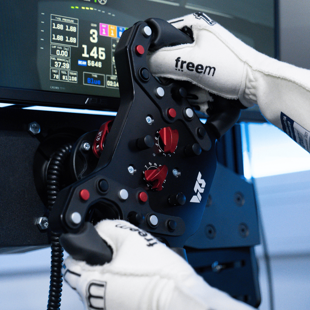 Close up of the steering wheel and controls